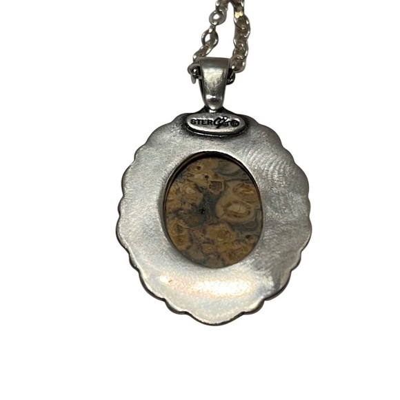 Vintage Sterling Silver Signed Carolyn Pollack Oval Bumble Bee Jasper Pendant - Picture 2 of 4